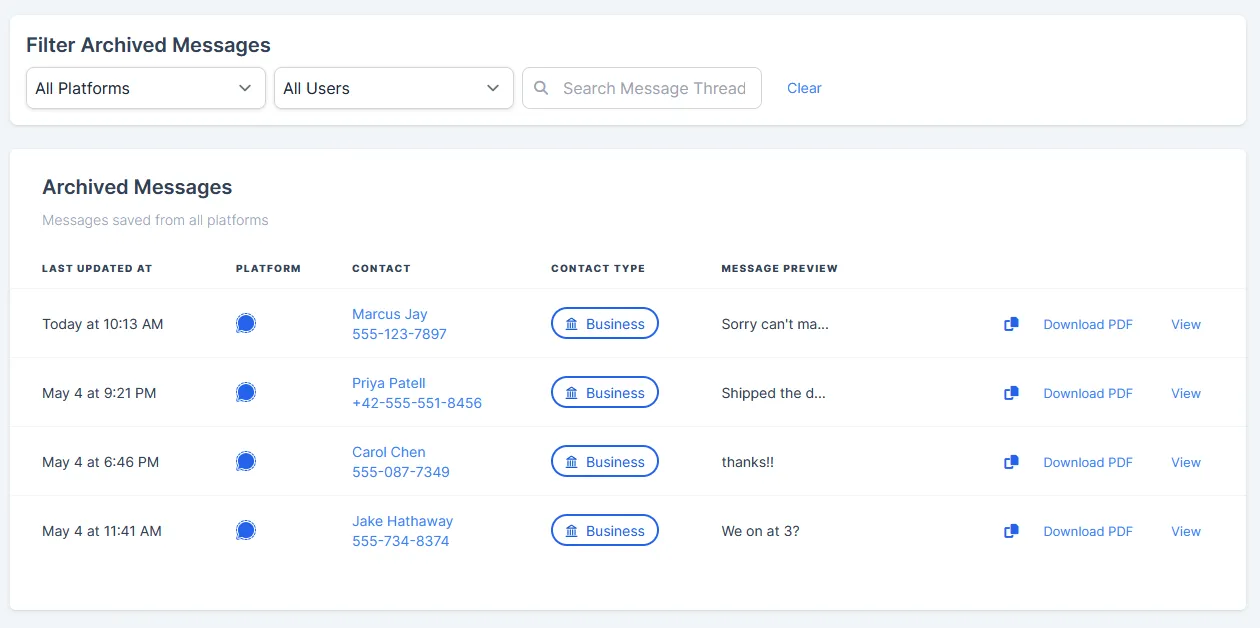 Integrations from your Comma Compliance dashboard to set up Signal