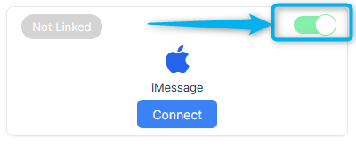 a non linked platform with an arrow pointing to a toggle for admin to turn on personal integrations. imessage emblem below.