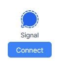Signal Emblem in blue with Signal text and a blue button with connect text