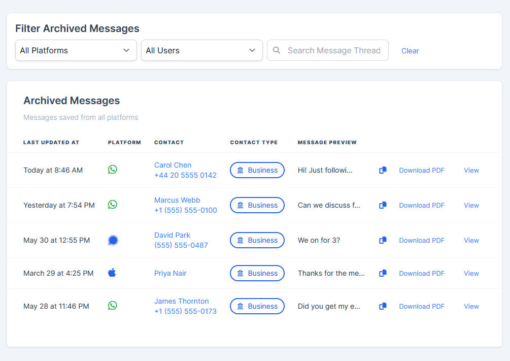 Comma Compliance archived messages - searchable across all platforms
